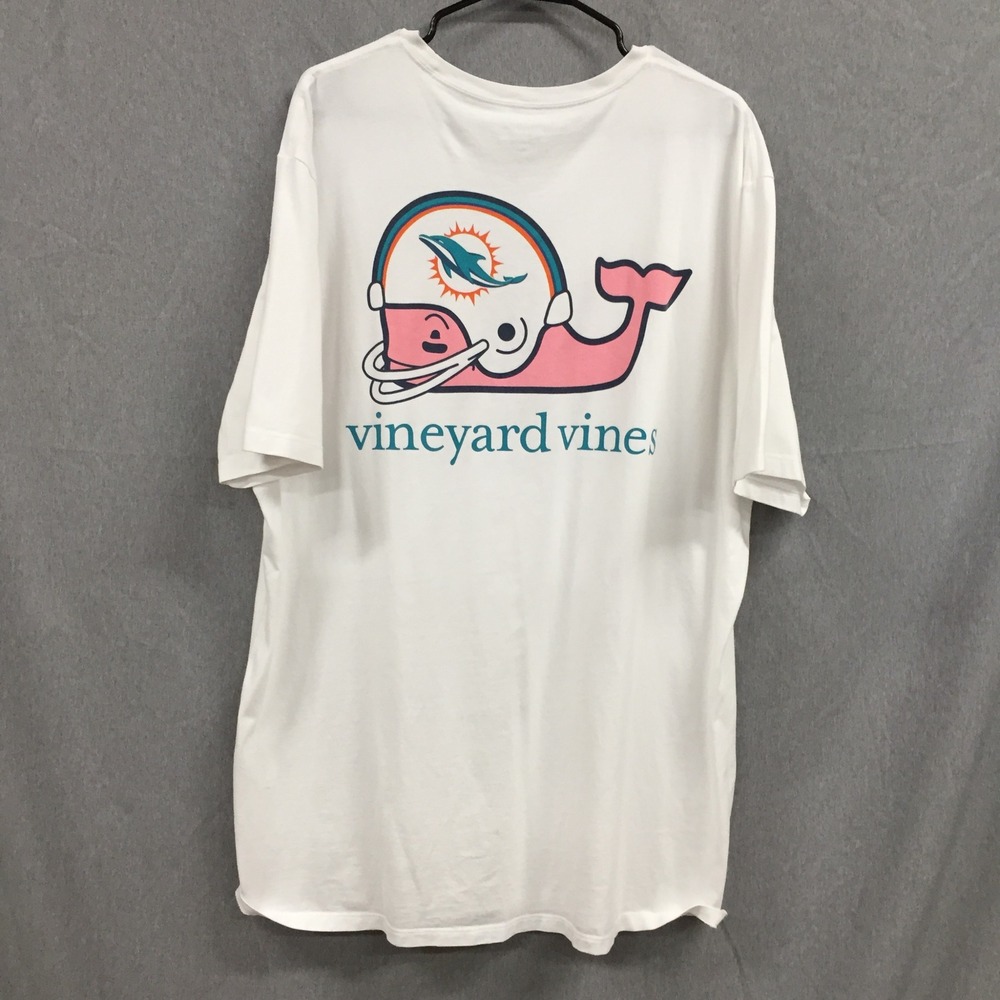 Vineyard Vines Miami Dolphins NFL‎ Pocket T-Shirt White Mens XLT Graphic Whale